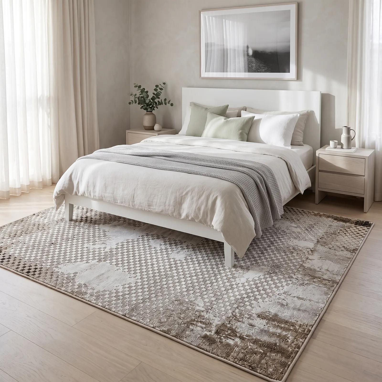 Alfombra abstracta Bruselas 05 XL, Beige y gris, grosor 2 cm, reverso de yute (240*340cm)