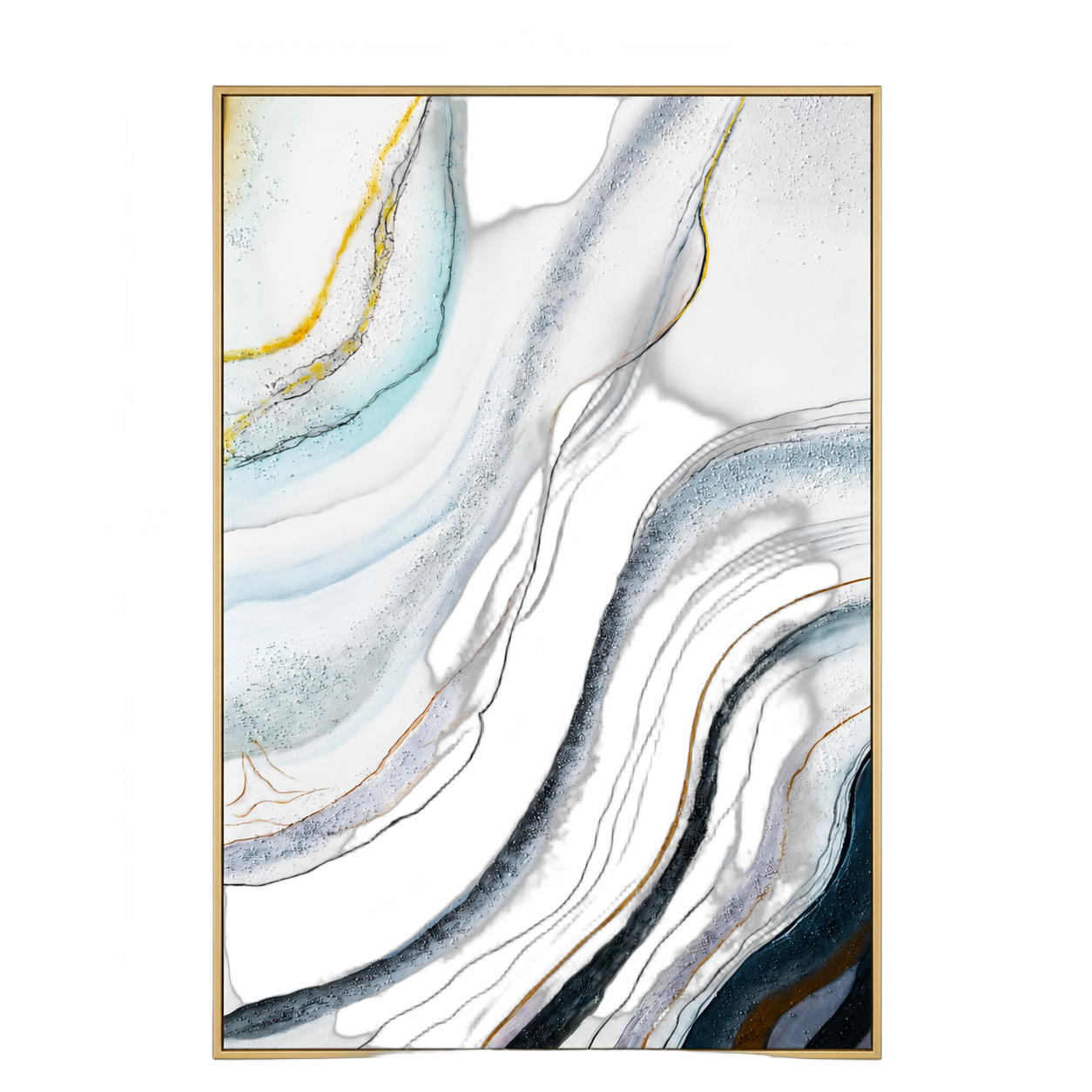 Cuadro abstracto marmoleado con marco, pintura de óleo hecho a mano, Azul y dorado (80*120cm)
