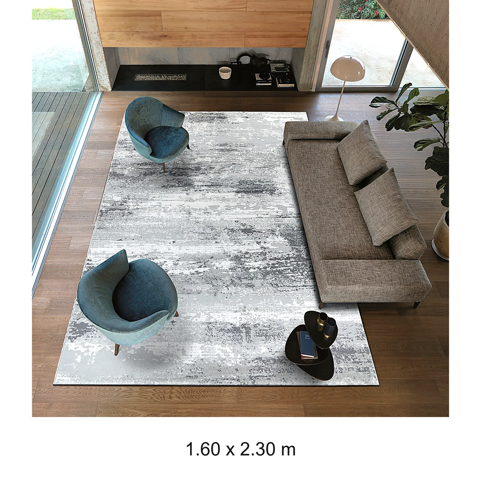 Alfombra abstracta Boston, Gris, grosor 2 cm, reverso de yute (160*230cm)