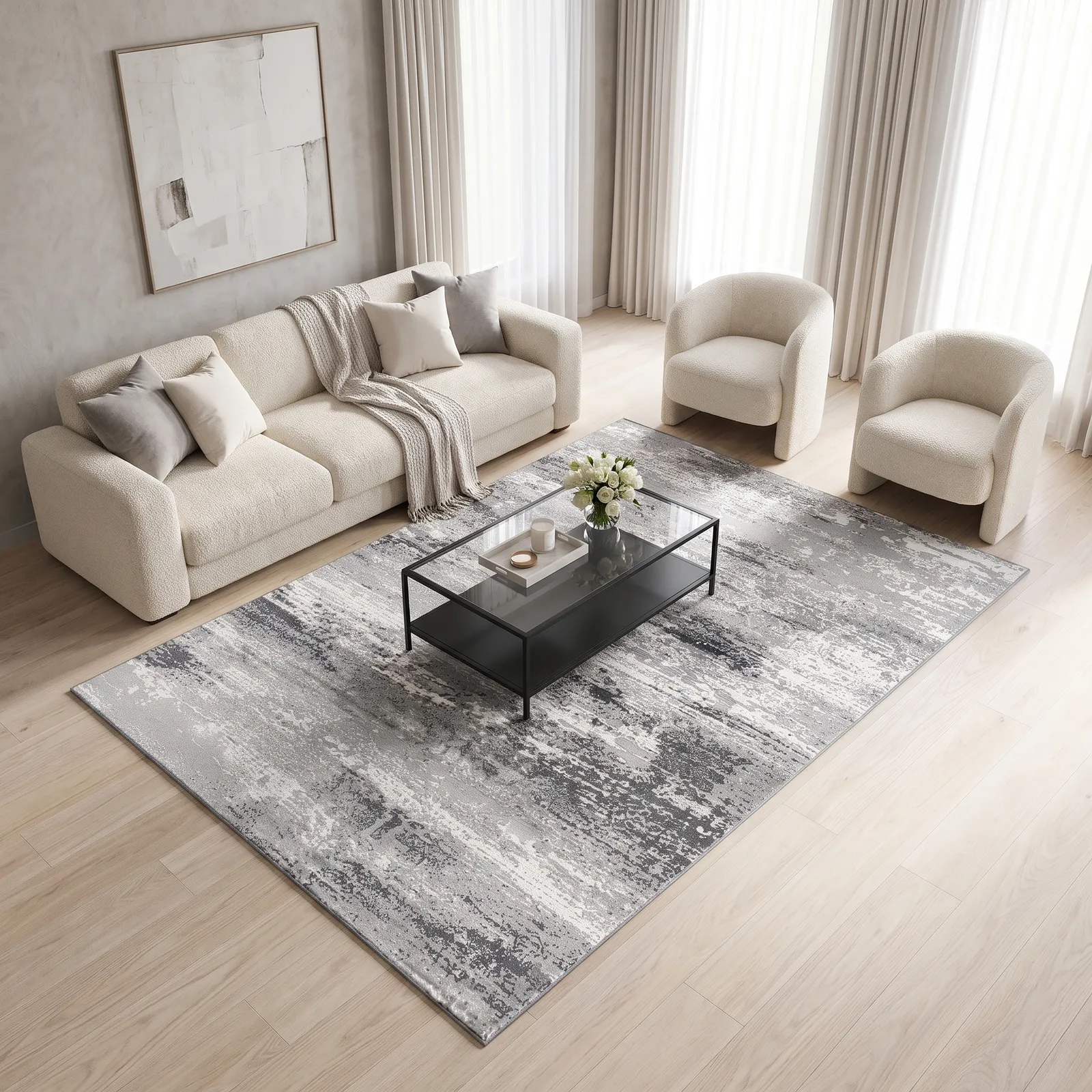 Alfombra abstracta Boston, Gris, grosor 2 cm, reverso de yute (160*230cm)