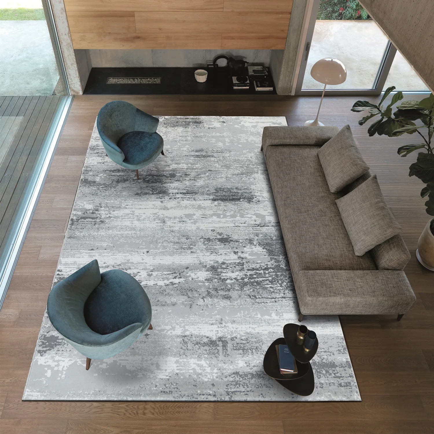Alfombra abstracta Boston, Gris, grosor 2 cm, reverso de yute (160*230cm)