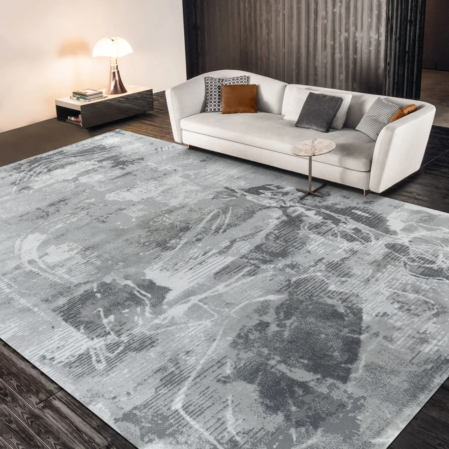 Alfombra abstracta Boston, Gris carbón, grosor 2 cm, reverso de yute (160*230cm)