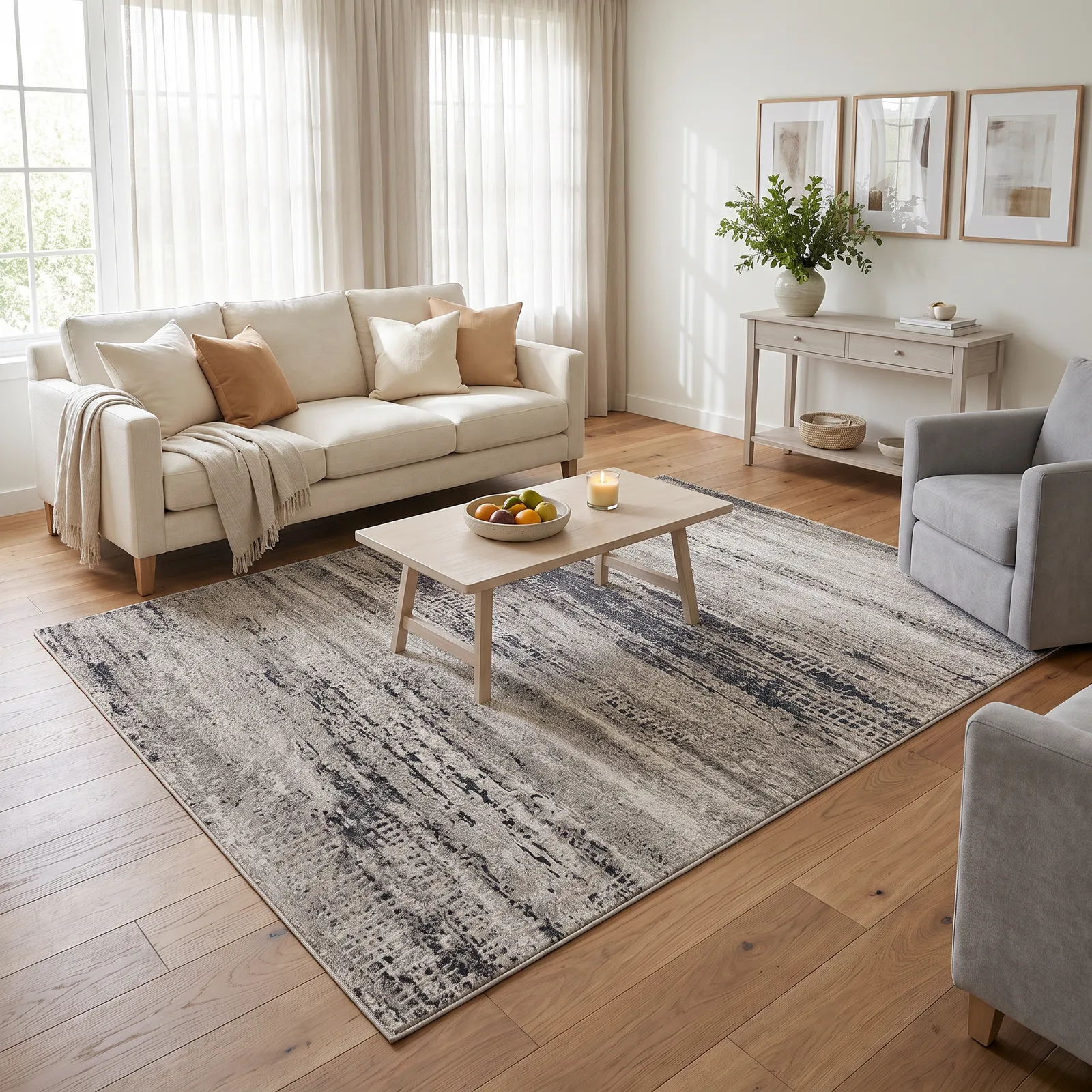 Alfombra abstracta Boston, Gris claro, grosor 2 cm, reverso de yute (160*230cm)