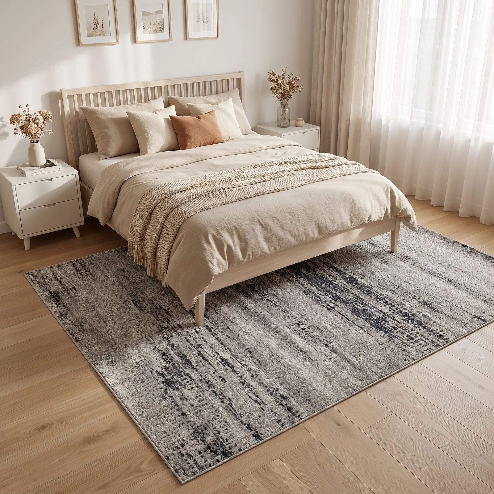 Alfombra abstracta Boston, Gris claro, grosor 2 cm, reverso de yute (160*230cm)