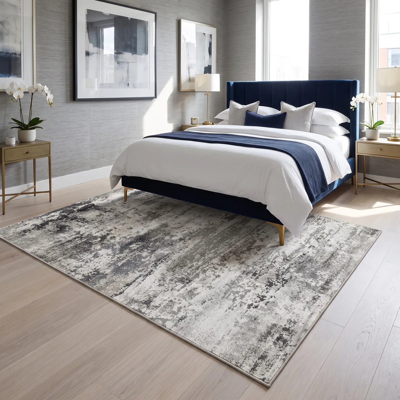 Alfombra abstracta Boston, Beige y gris, grosor 2 cm, reverso de yute (160*230cm)