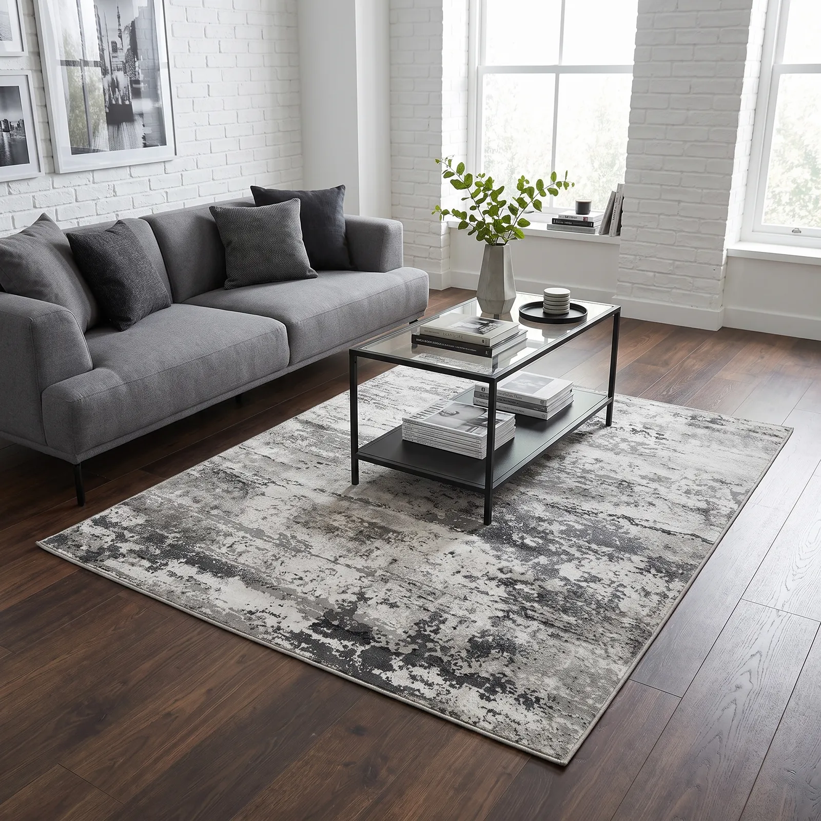 Alfombra abstracta Boston, Beige y gris, grosor 2 cm, reverso de yute (160*230cm)