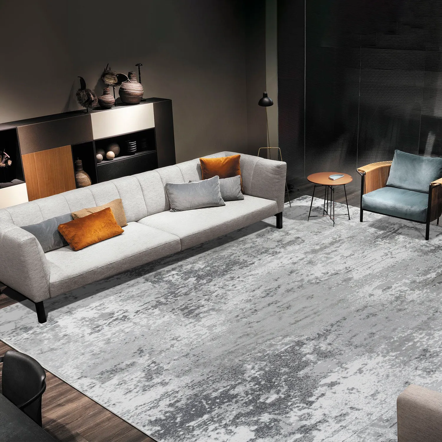 Alfombra abstracta Boston, Beige y gris, grosor 2 cm, reverso de yute (160*230cm)