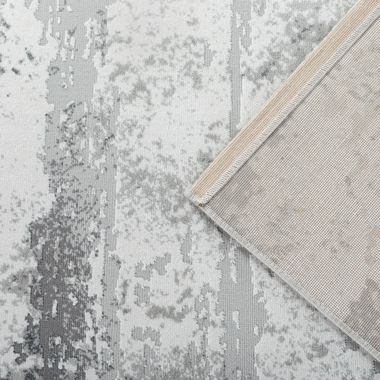 Alfombra abstracta Boston, Beige y gris, grosor 2 cm, reverso de yute (160*230cm)