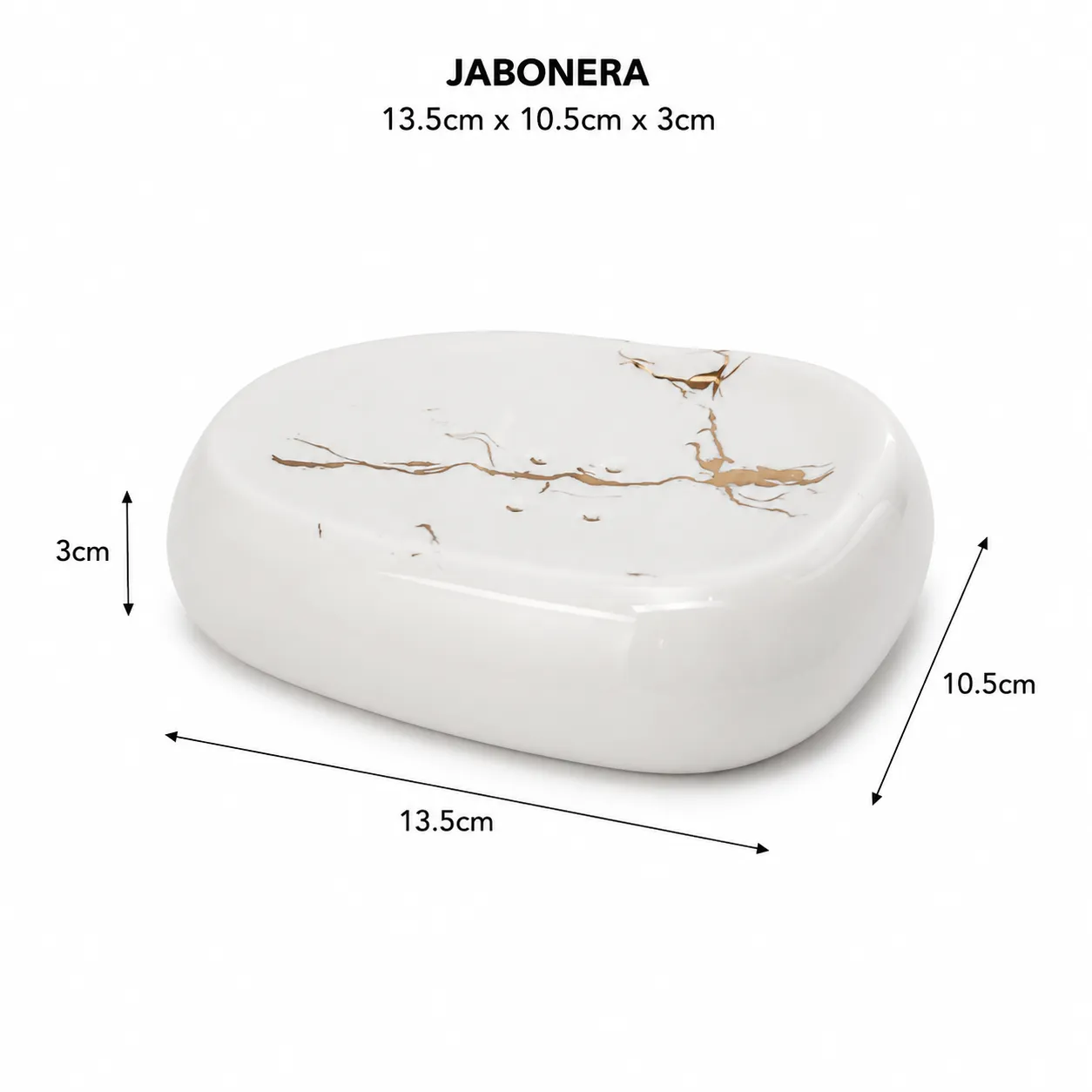 Jabonera de cerámica marmoleada, Blanco y dorado (13.5*10.5*3cm)