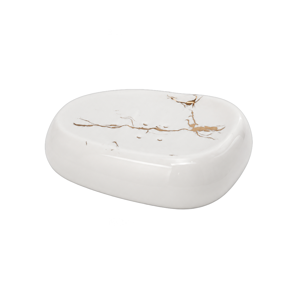 Jabonera de cerámica marmoleada, Blanco y dorado (13.5*10.5*3cm)