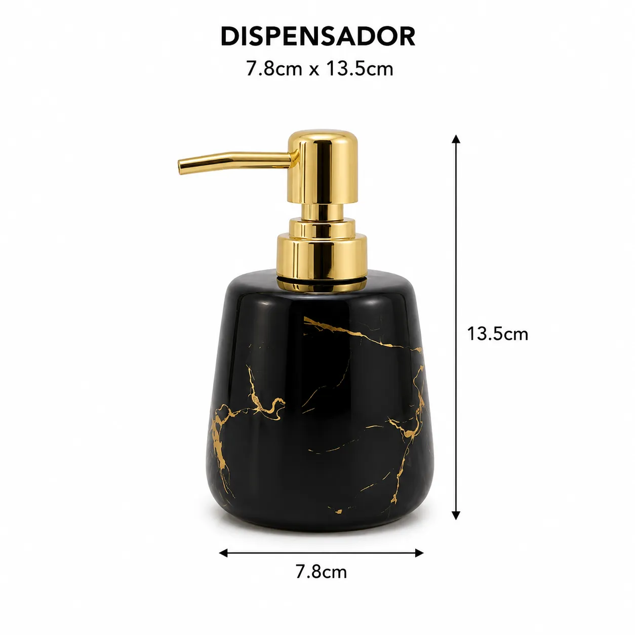 Dispensador de jabón marmoleado pequeño, Negro y dorado (7.8*13.5cm)
