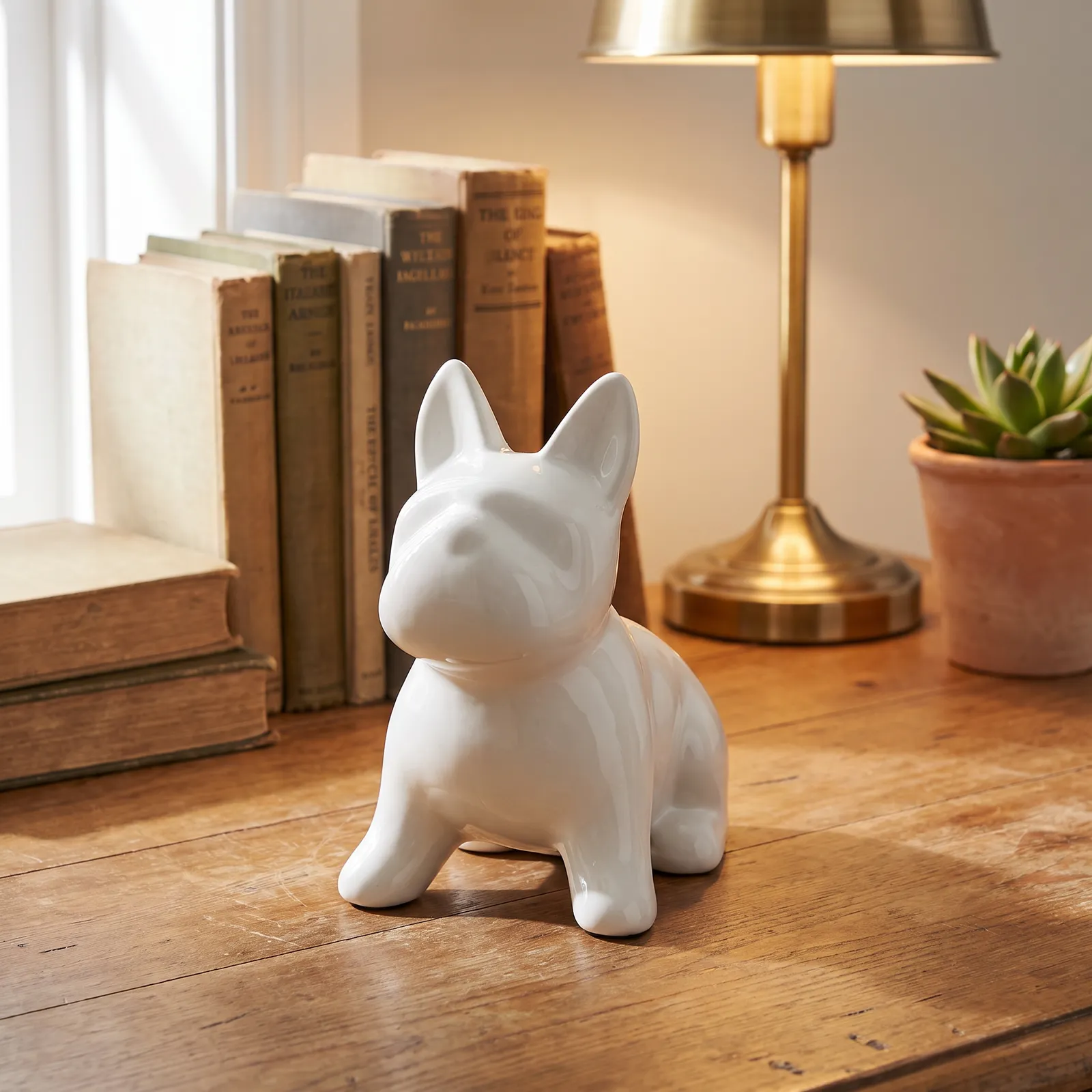 Adorno bulldog francés de cerámica, Blanco (15*9*16cm)