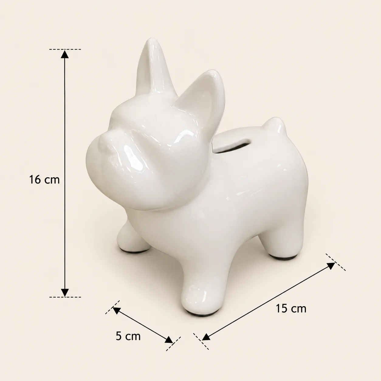 Adorno bulldog francés de cerámica, Blanco (15*9*16cm)
