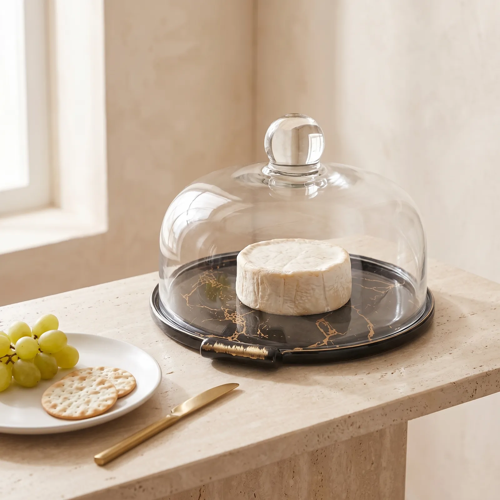 Porta torta de cerámica con cúpula, Negro (22.6*25.4cm)