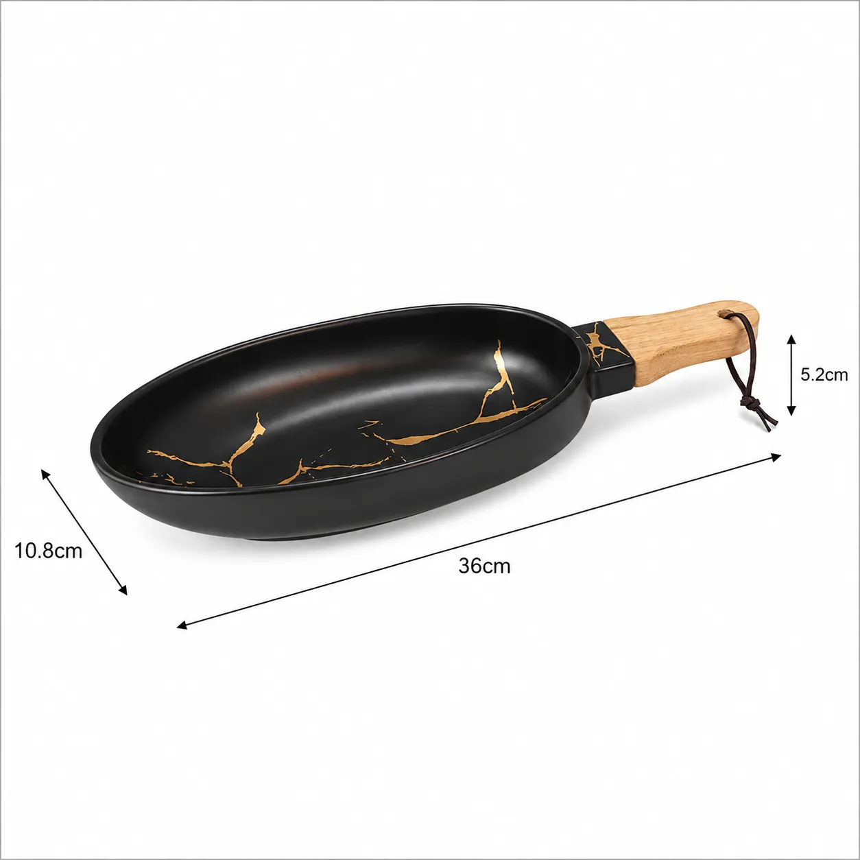 Fuente alargada de cerámica marmolada, Negro y dorado (36*10.8*5.2cm)