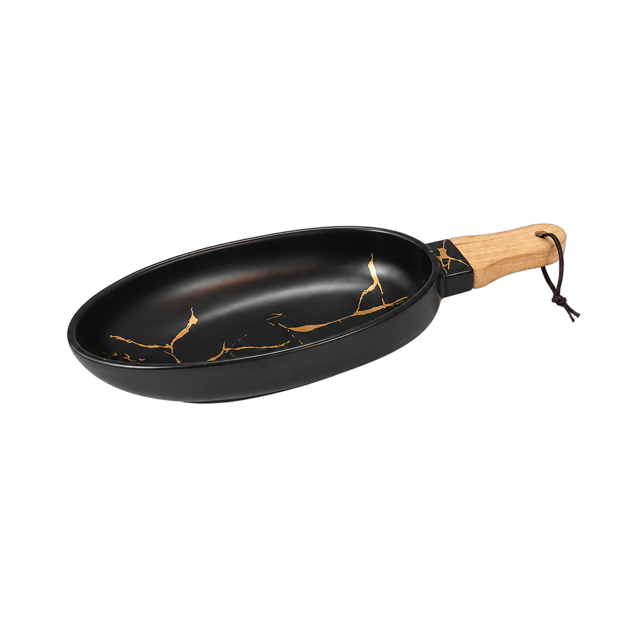 Fuente alargada de cerámica marmolada, Negro y dorado (36*10.8*5.2cm)