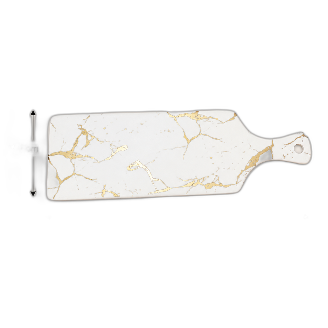 Tabla de servir alargada con mango de cerámica marmolada, Blanco (44.4*14.7*0.7cm)