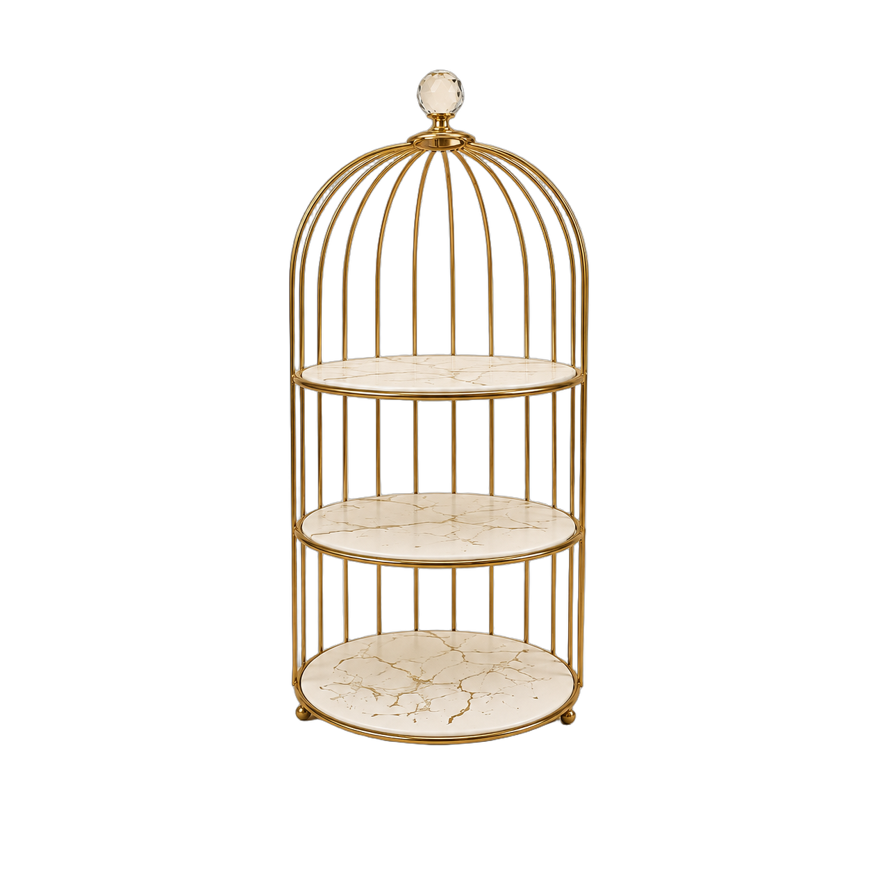 Soporte de postres tres niveles estilo jaula, Blanco y dorado (21*45cm)