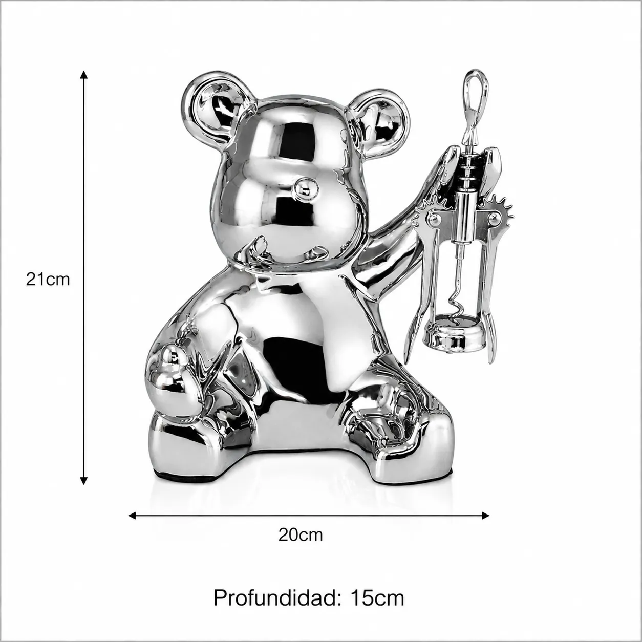Portabotellas adorno oso, Plateado (20*15*21cm)