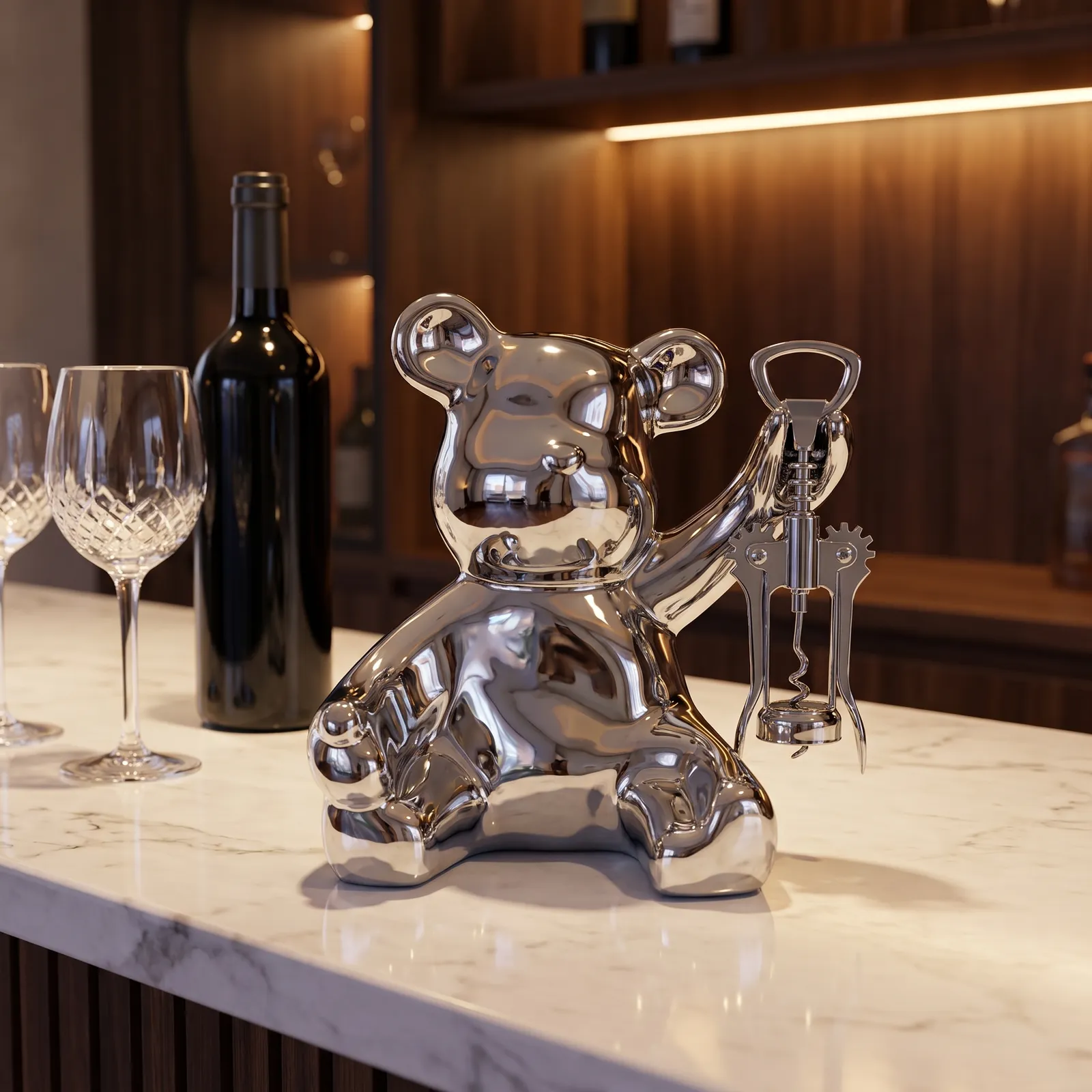 Portabotellas adorno oso, Plateado (20*15*21cm)