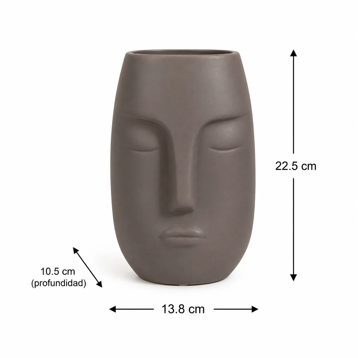 Jarrón rostro de cerámica, Gris taupe (13.8*10.5*22.5cm)