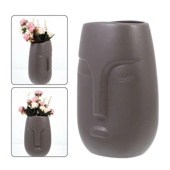 Jarrón rostro de cerámica, Gris taupe (13.8*10.5*22.5cm)