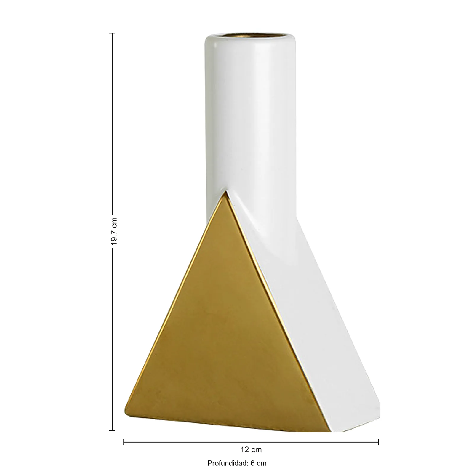 Jarrón triangular de cerámica, Dorado y blanco (12*6*19.7cm)
