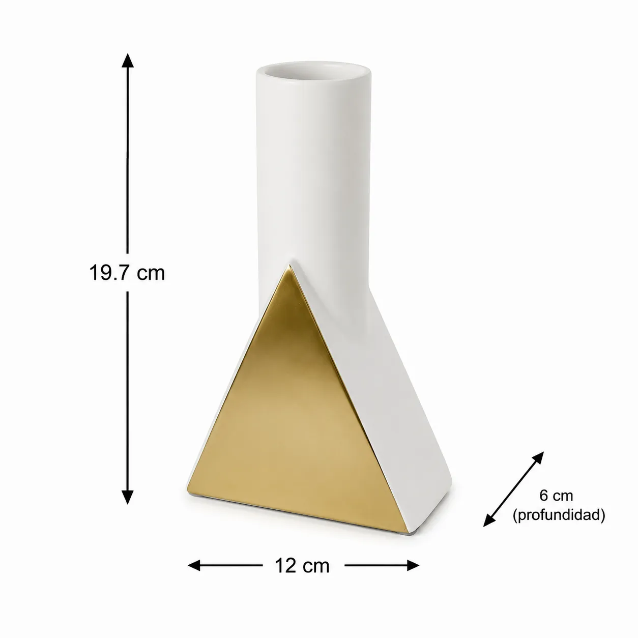 Jarrón triangular de cerámica, Dorado y blanco (12*6*19.7cm)