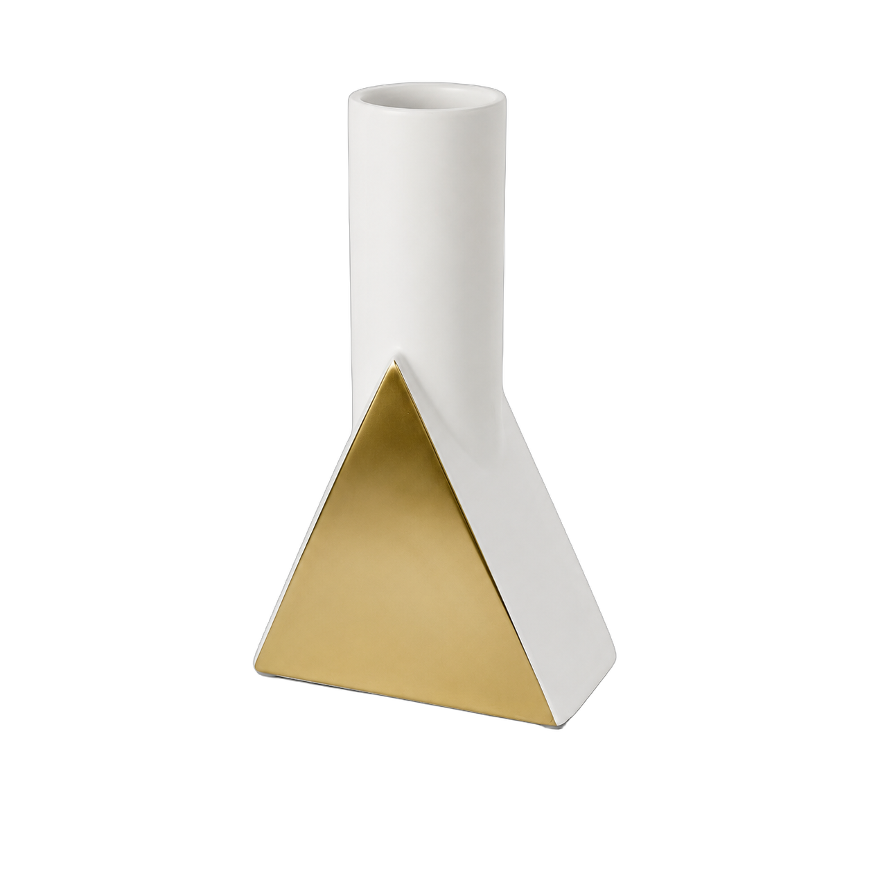 Jarrón triangular de cerámica, Dorado y blanco (12*6*19.7cm)