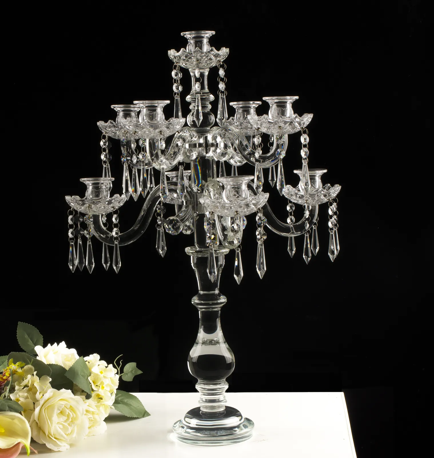 Candelabro de cristal 9 brazos, Transparente (40.5*67cm)
