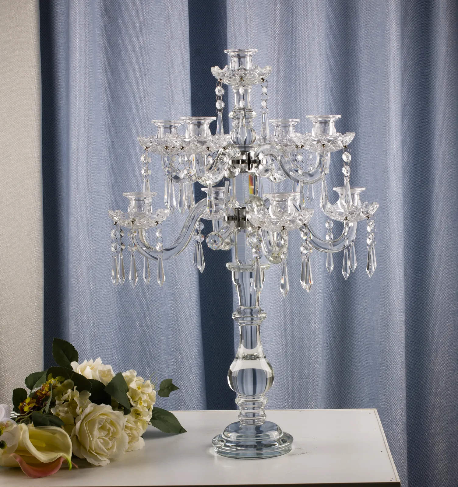 Candelabro de cristal 9 brazos, Transparente (40.5*67cm)