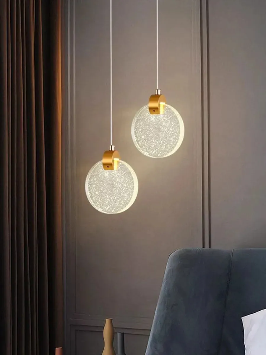 Lámpara colgante luna de cristal, Dorado (13*15*Regula 150cm, 5W) (Circuito LED integrado, 3 temperaturas de luz: cálida 3000K, neutra 4500K, blanca 6000K, vida útil 25000 horas)