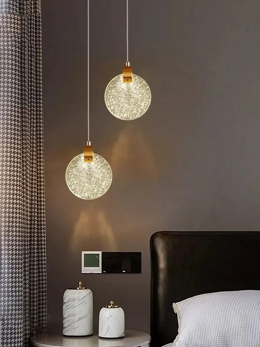 Lámpara colgante luna de cristal, Dorado (13*15*Regula 150cm, 5W) (Circuito LED integrado, 3 temperaturas de luz: cálida 3000K, neutra 4500K, blanca 6000K, vida útil 25000 horas)