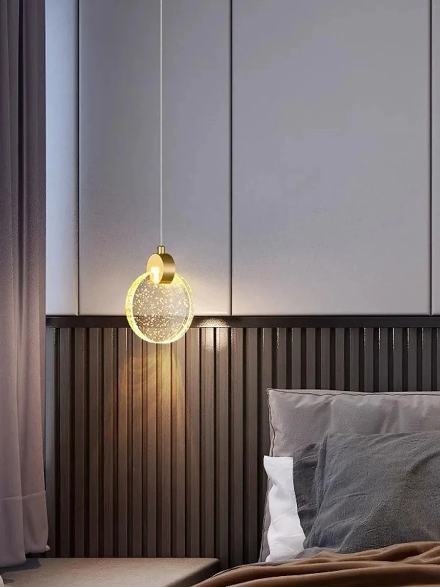 Lámpara colgante luna de cristal, Dorado (13*15*Regula 150cm, 5W) (Circuito LED integrado, 3 temperaturas de luz: cálida 3000K, neutra 4500K, blanca 6000K, vida útil 25000 horas)