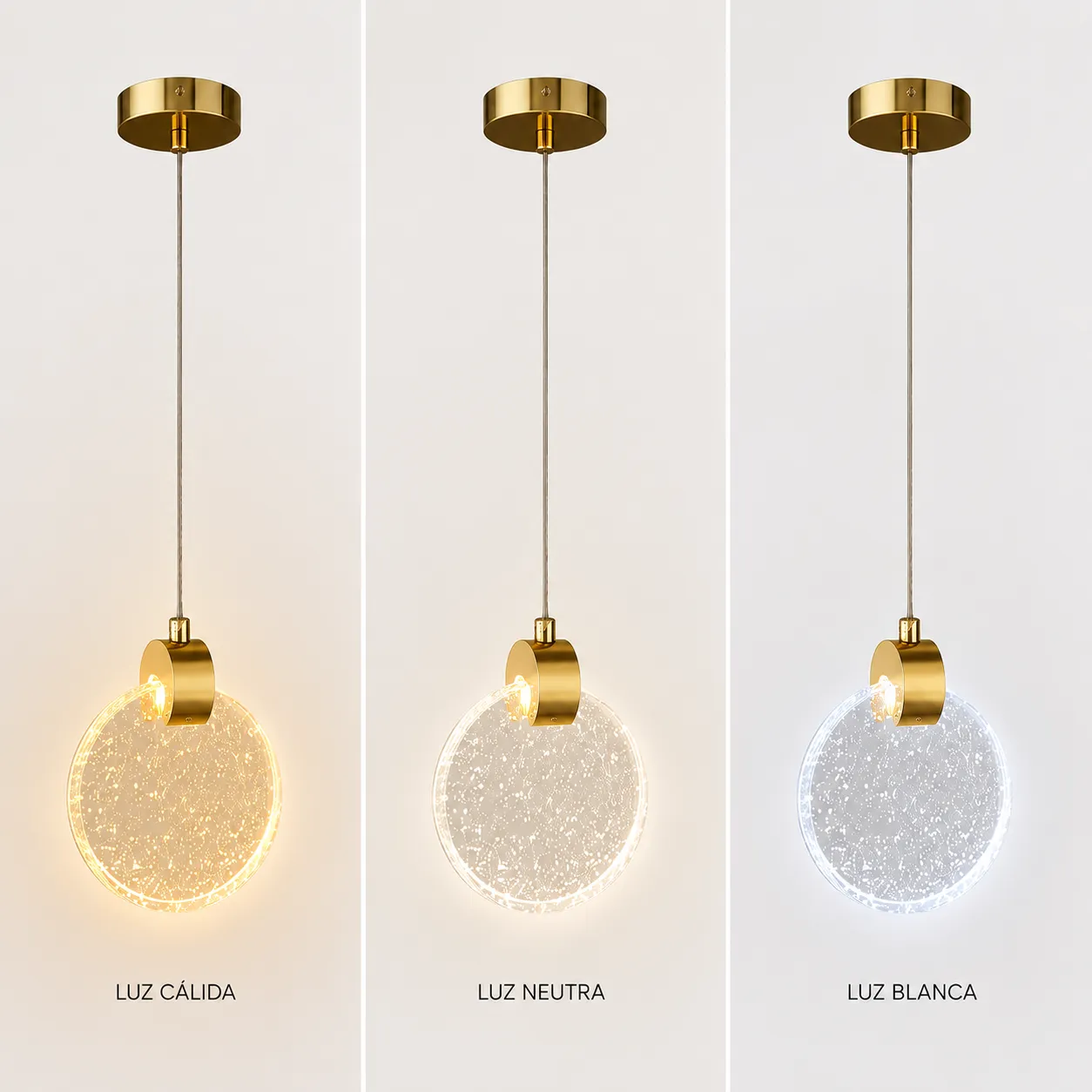 Lámpara colgante luna de cristal, Dorado (13*15*Regula 150cm, 5W) (Circuito LED integrado, 3 temperaturas de luz: cálida 3000K, neutra 4500K, blanca 6000K, vida útil 25000 horas)