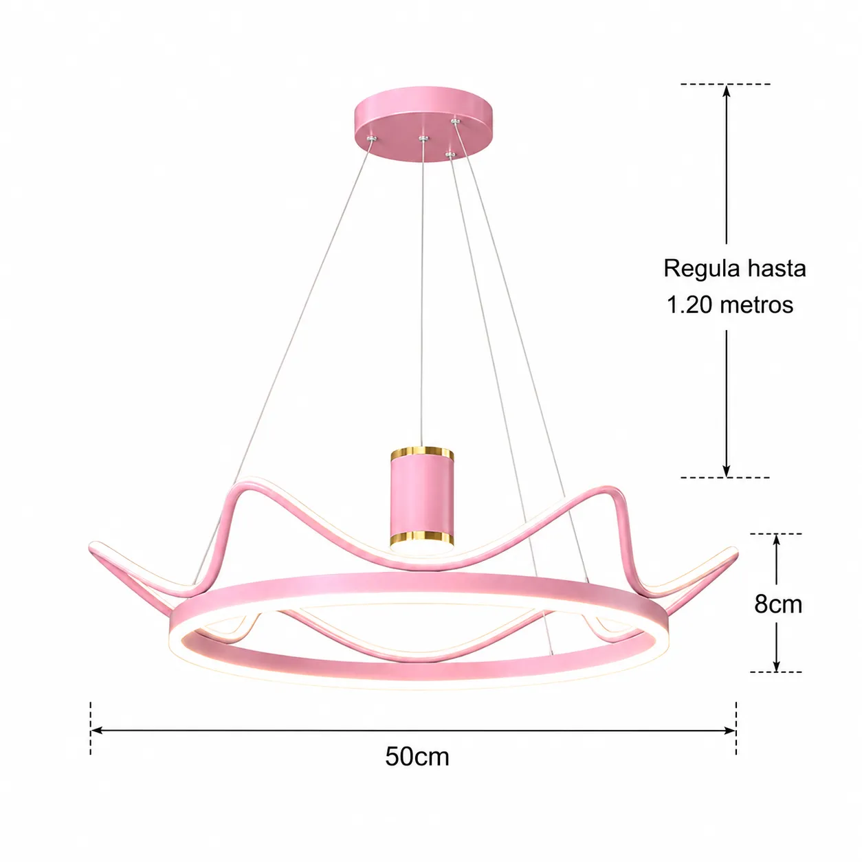 Lámpara colgante con forma de corona LED ondulada, Rosado (50*8*Regula 120cm, 50W) (Circuito LED integrado, 3 temperaturas de luz: cálida 3000K, neutra 4500K, blanca 6000K, vida útil 25000 horas)