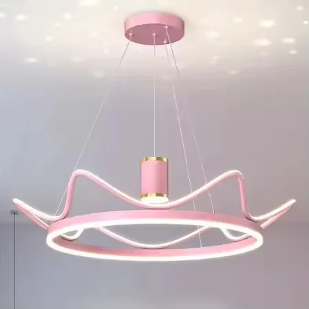 Lámpara colgante con forma de corona LED ondulada, Rosado (50*8*Regula 120cm, 50W) (Circuito LED integrado, 3 temperaturas de luz: cálida 3000K, neutra 4500K, blanca 6000K, vida útil 25000 horas)