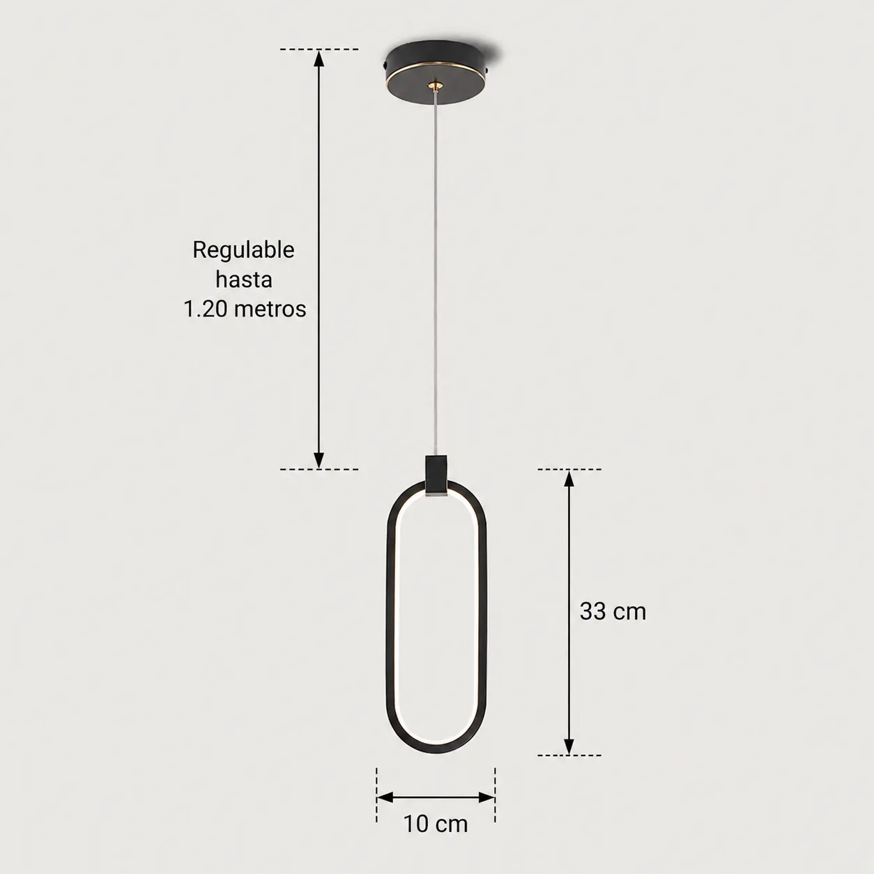 Lámpara colgante moderna, Negro (10*33*Regula 150cm, 15W) (Circuito LED integrado, 3 temperaturas de luz: cálida 3000K, neutra 4500K, blanca 6000K, vida útil 25000 horas)