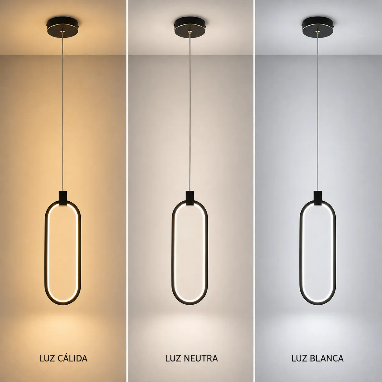 Lámpara colgante moderna, Negro (10*33*Regula 150cm, 15W) (Circuito LED integrado, 3 temperaturas de luz: cálida 3000K, neutra 4500K, blanca 6000K, vida útil 25000 horas)