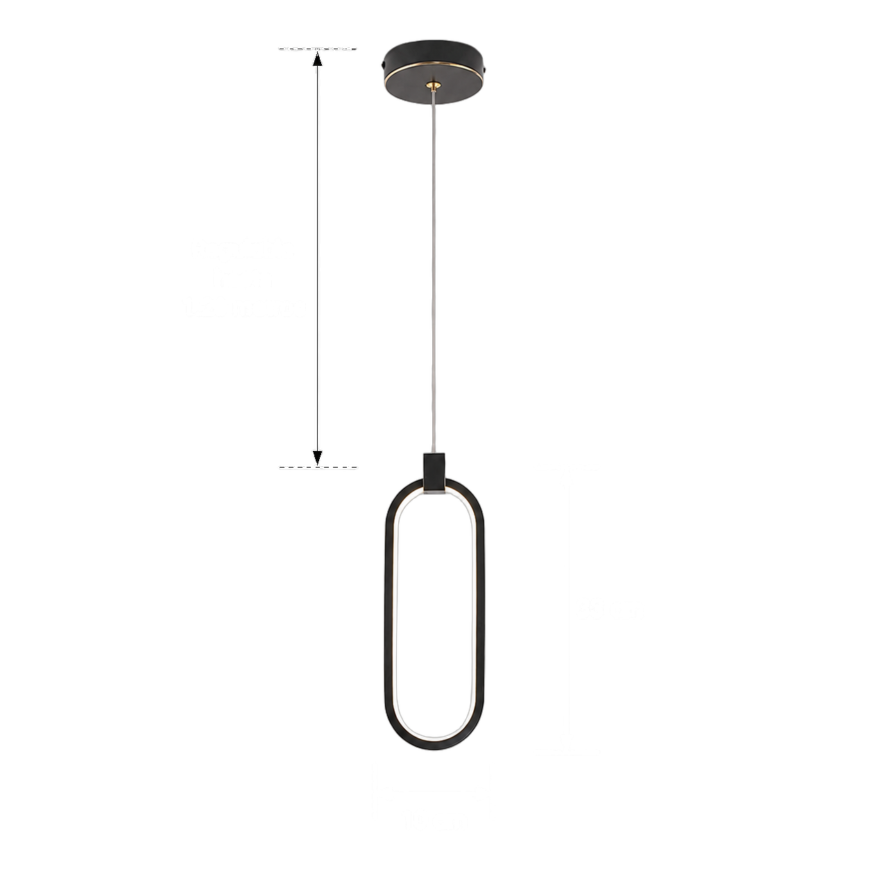 Lámpara colgante moderna, Negro (10*33*Regula 150cm, 15W) (Circuito LED integrado, 3 temperaturas de luz: cálida 3000K, neutra 4500K, blanca 6000K, vida útil 25000 horas)