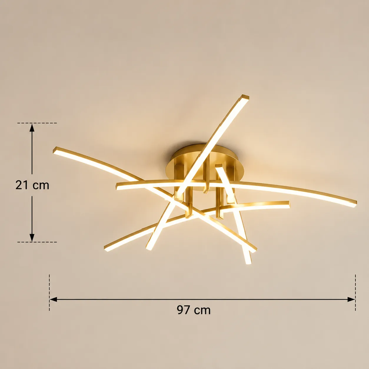 Lámpara de techo líneas cruzadas, Dorado (97*21cm, 45W) (Circuito LED integrado, 3 temperaturas de luz: cálida 3000K, neutra 4500K, blanca 6000K, vida útil 25000 horas)