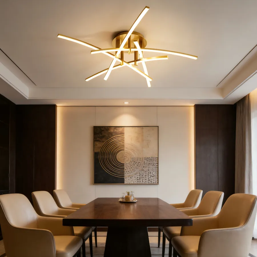 Lámpara de techo líneas cruzadas, Dorado (97*21cm, 45W) (Circuito LED integrado, 3 temperaturas de luz: cálida 3000K, neutra 4500K, blanca 6000K, vida útil 25000 horas)