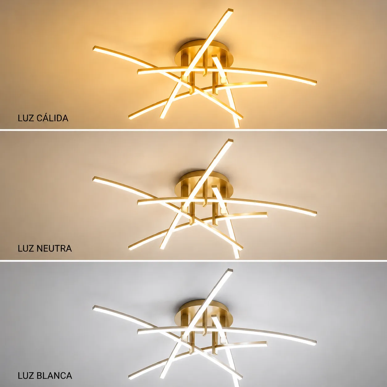 Lámpara de techo líneas cruzadas, Dorado (97*21cm, 45W) (Circuito LED integrado, 3 temperaturas de luz: cálida 3000K, neutra 4500K, blanca 6000K, vida útil 25000 horas)