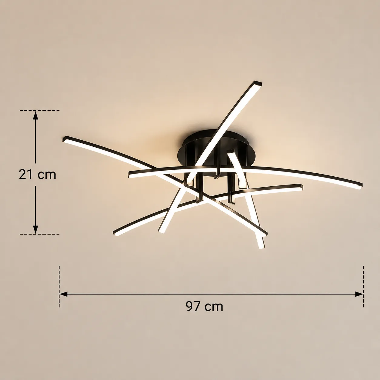 Lámpara de techo de líneas cruzadas, Negro (97*21cm, 45W) (Circuito LED integrado, 3 temperaturas de luz: cálida 3000K, neutra 4500K, blanca 6000K, vida útil 25000 horas)