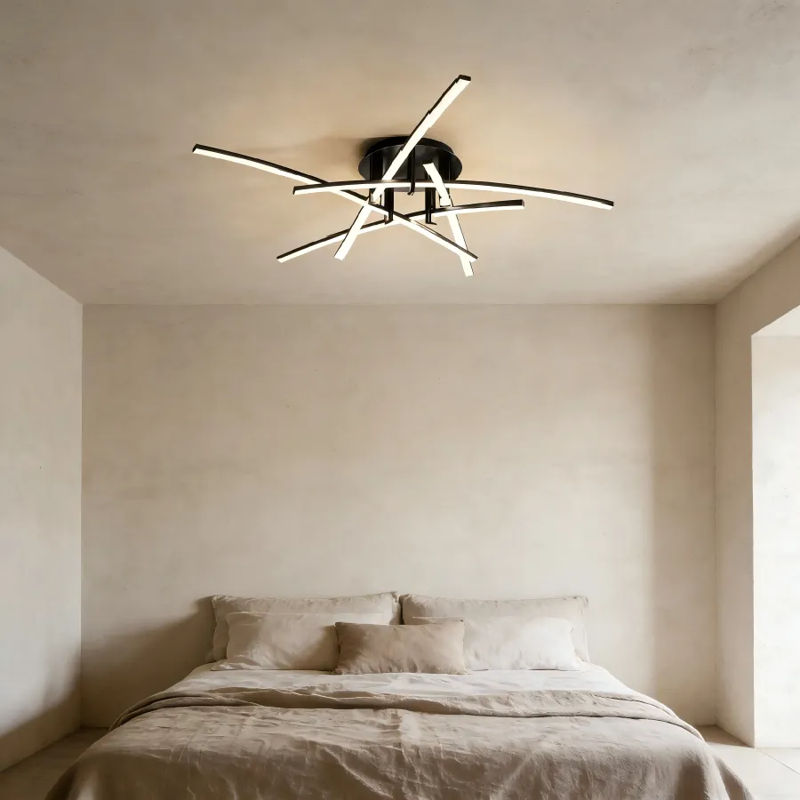 Lámpara de techo de líneas cruzadas, Negro (97*21cm, 45W) (Circuito LED integrado, 3 temperaturas de luz: cálida 3000K, neutra 4500K, blanca 6000K, vida útil 25000 horas)