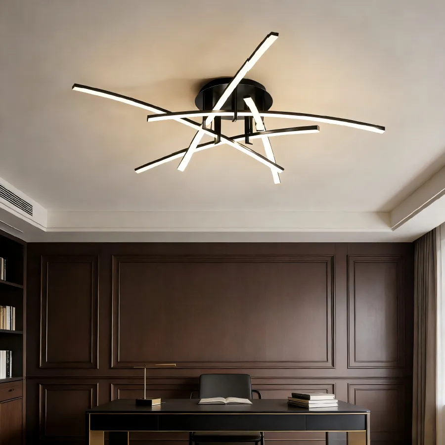 Lámpara de techo de líneas cruzadas, Negro (97*21cm, 45W) (Circuito LED integrado, 3 temperaturas de luz: cálida 3000K, neutra 4500K, blanca 6000K, vida útil 25000 horas)