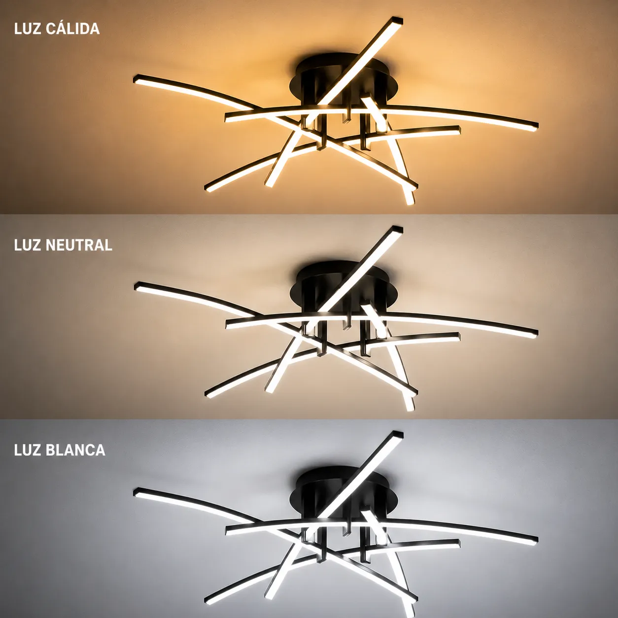 Lámpara de techo de líneas cruzadas, Negro (97*21cm, 45W) (Circuito LED integrado, 3 temperaturas de luz: cálida 3000K, neutra 4500K, blanca 6000K, vida útil 25000 horas)