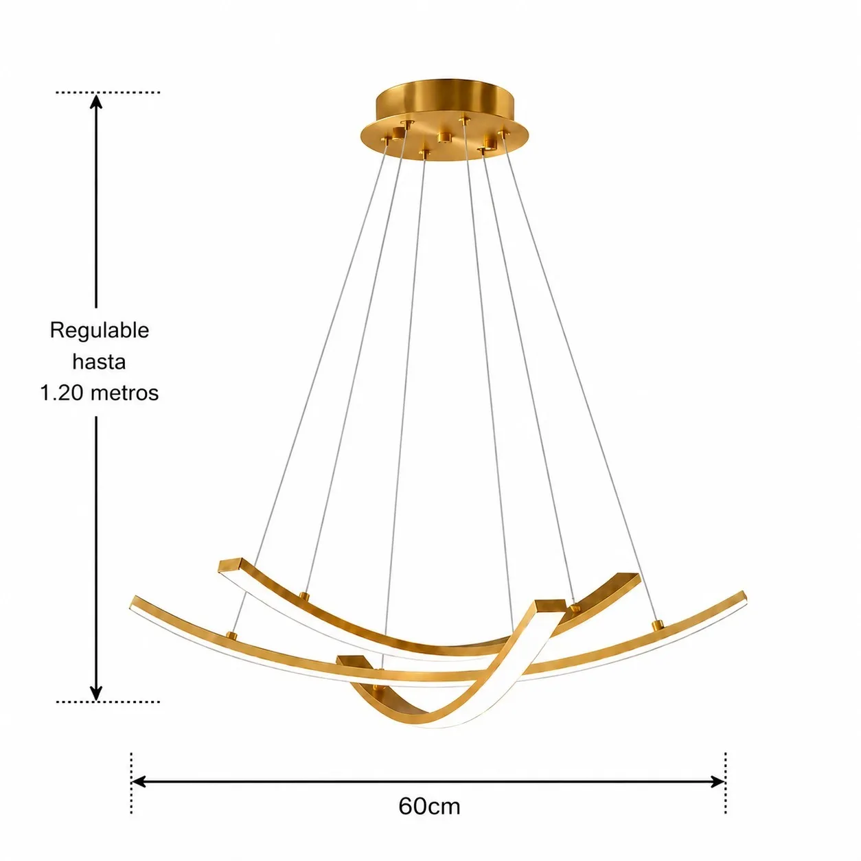 Lámpara colgante LED curva, Dorado (60*Regula 120cm, 27W) (Circuito LED integrado, 3 temperaturas de luz: cálida 3000K, neutra 4500K, blanca 6000K, vida útil 25000 horas)
