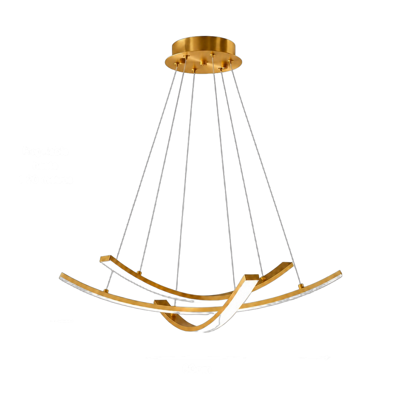Lámpara colgante LED curva, Dorado (60*Regula 120cm, 27W) (Circuito LED integrado, 3 temperaturas de luz: cálida 3000K, neutra 4500K, blanca 6000K, vida útil 25000 horas)