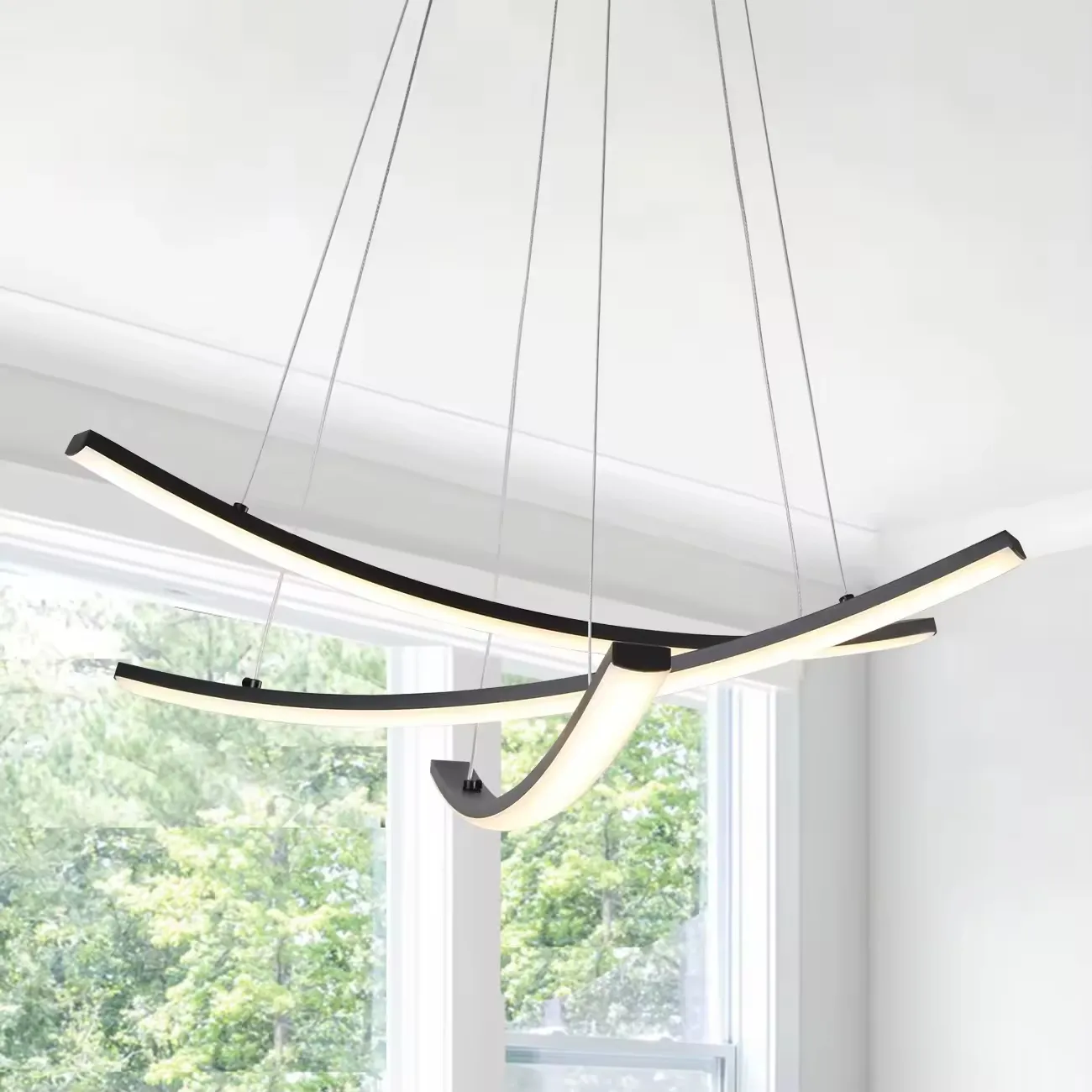 Lámpara colgante LED curva, Negro (60*Regula 120cm, 27W) (Circuito LED integrado, 3 temperaturas de luz: cálida 3000K, neutra 4500K, blanca 6000K, vida útil 25000 horas)